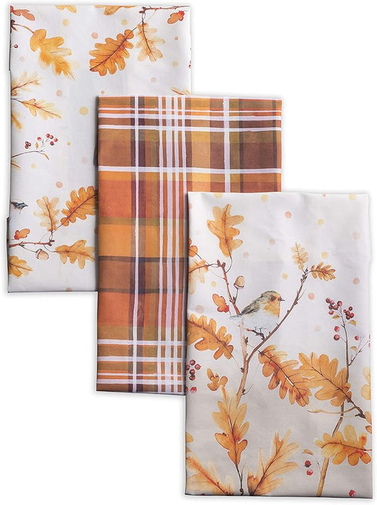Maison d' Hermine Kitchen Towels Set of 3 100% Cotton 20" x 27.5" Reusable Cloth Tea Dish Towels Absorbent with Hanging Loop for Kitchen Dining Thanksgiving Christmas Decorations (Oak Leaves)