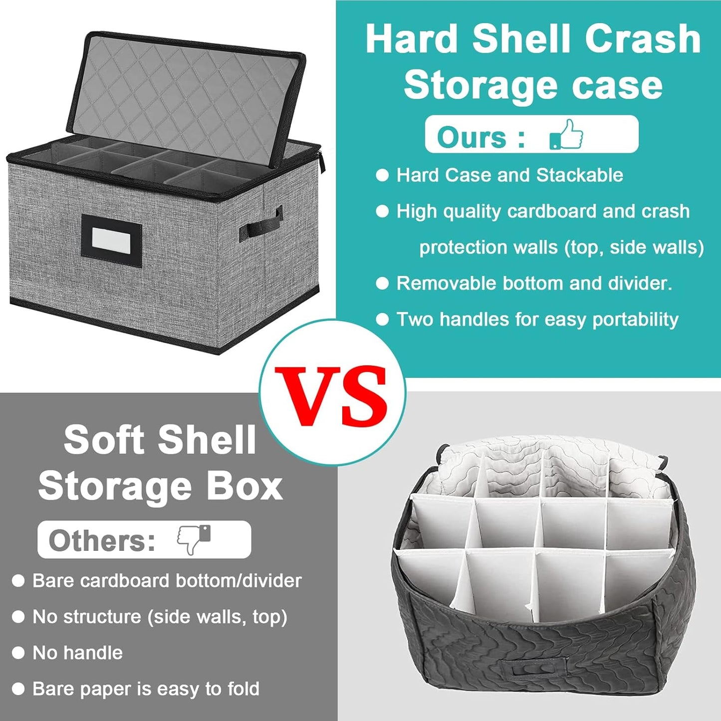 China Storage Containers hard shell-Quilted Wine Glass Storage Box,Moving Boxes,Storage Containers for Organizing,Stackable Stemware Storage Cases,Moving Supplies,Household Essentials