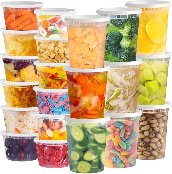 TashiBox Deli Food Containers with Lids 48 Sets (16 & 32 oz 24 Each) - Plastic Food Storage Containers - Clear Disposable Meal Prep Containers, BPA Free, Leakproof, Microwave and Freezer Safe