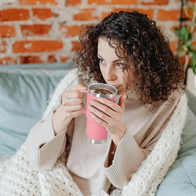 20 oz Tumbler with Handle and Lid, Stainless Steel Tumbler Insulated Travel Coffee Mug, Spill Proof Double Wall Vacuum Tumbler Cup Keep Drink Hot & Cold, Pink, 12 Pack