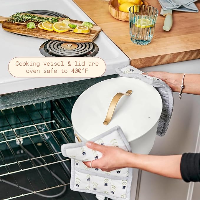 Beautiful 10-in-1, 6-Qt Electric Multi-Cooker | Programmable Touch Display | 7 Presets up to 400 °F | Sear Slow-Cook Steam Rice Warm | Oven-Safe Pot & Lid (White)