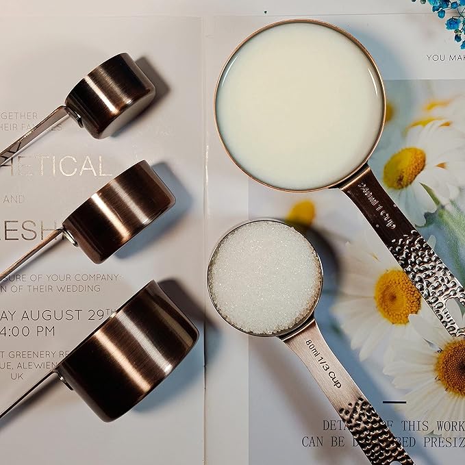 Stainless Steel Copper Plated 6 Piece Nesting Measuring Cup Set - 5 Copper Measuring Cups, 1 Ring