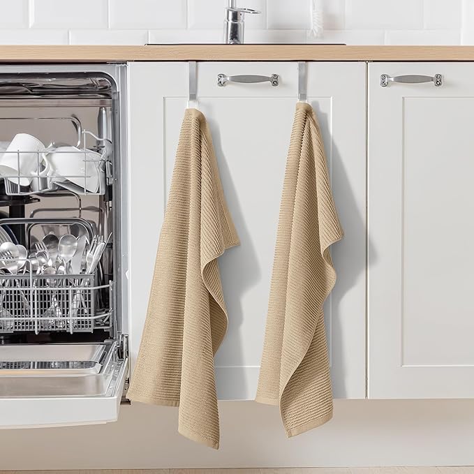 Homaxy Premium Kitchen Towels (18"x 28", 6 Pack), Large 100% Cotton Kitchen Hand Towels, Ultra Absorbent Ribbed Terry Tea Towels Set with Hanging Loop, Khaki