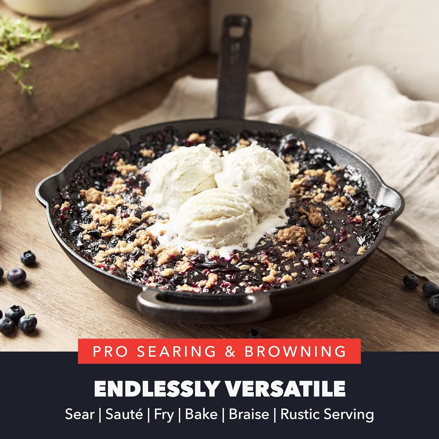 GreenPan x Bobby Flay 10” Cast Iron Pre-Seasoned Skillet with Helper Handle, Professional Grade Heavy Duty, Induction, Pour Spouts, Versatile Stovetop, Oven, BBQ Grill Fire, Indoor/Outdoor Use, Black