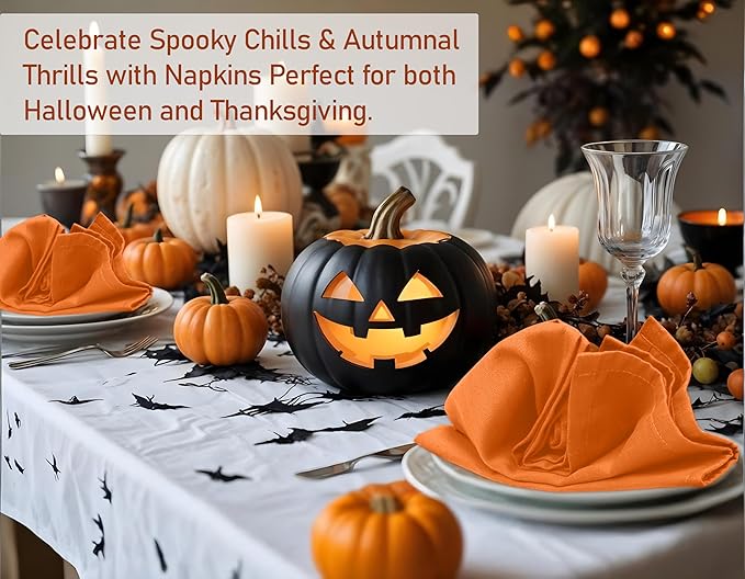 Ruvanti Cloth Napkins Set of 12, 18x18 Inches Napkins Cloth Washable, Soft, Durable, Absorbent, Cotton Blend. Table Dinner Napkins Cloth for Thanksgiving, Halloween Dinners Parties - Orange/Fall