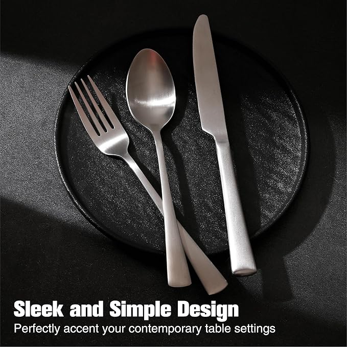 KINGSTONE Silverware Set for 8, 40-Piece 18/10 Stainless Steel Flatware Set,Forged Cutlery Set Matte Satin Finish, Dishwasher Safe