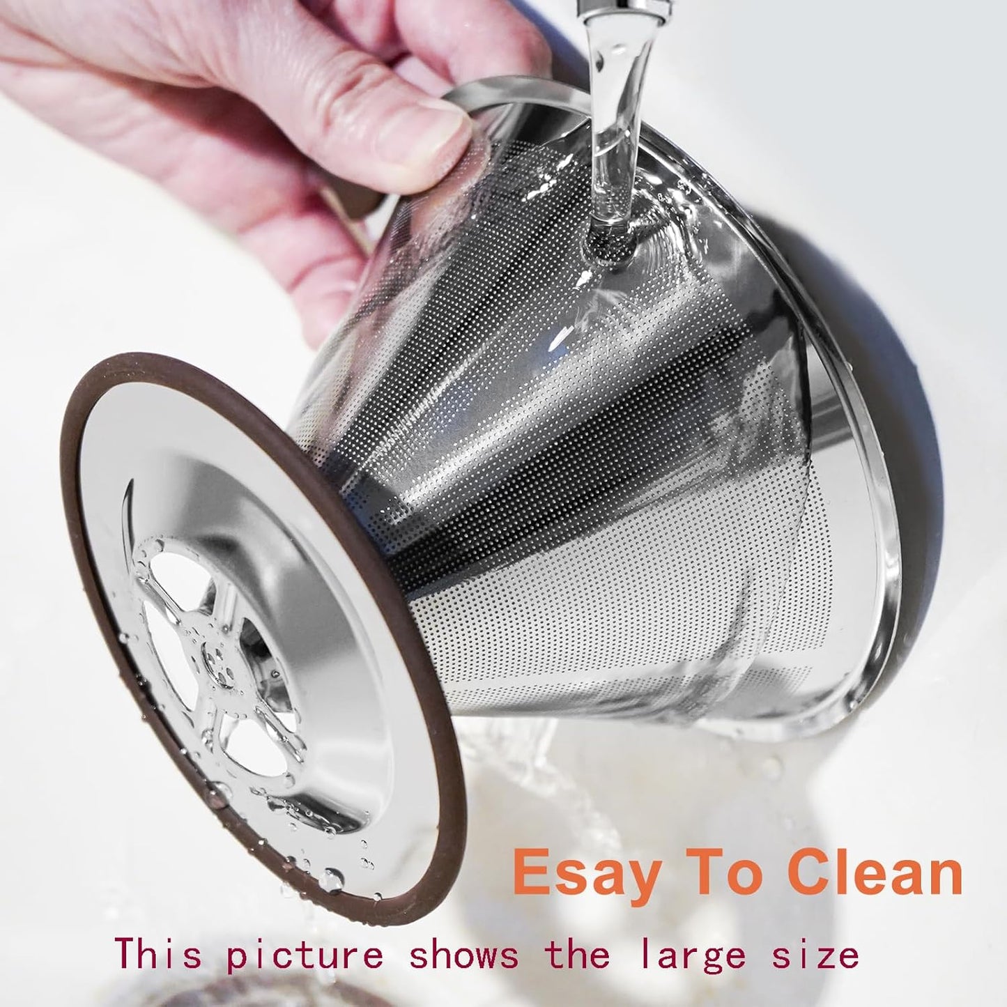 Pour Over Coffee Dripper Pour Over Coffee Filter, Cone Stainless Steel Reusable Paperless Double Layer Mesh Cup Metal Fine Mesh Strainer Slow Drip Portable with Stand & Cleaning Brush Camping