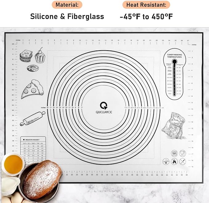 Silicone Pastry Mat - Non-Slip with Measurement Baking Mat for Fondant/Rolling Dough/Pie Crust/Pizza and Cookies - Oven Liner/Counter Mat/Kneading Mat,24" x 32", Black