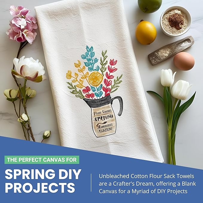 Flour Sack Towels | Tea Towel for Crafts| Kitchen Dish Cotton Blank Towel for Embroidery| Baking Bread Proofing Linen Cover| Thick Absorbent Quick Dry| 50 Pack 28"x28" Natural