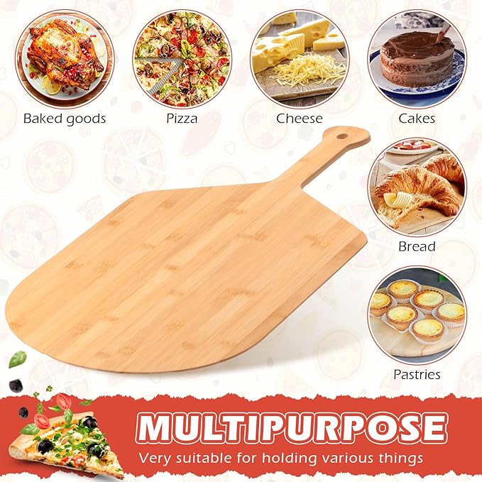 Norme 6 Pcs Bamboo Pizza Peel Set, Wooden Pizza Paddle with Handle, Wood Cutting Board, Oven Accessory for Breads, Cheese, Fruit, Vegetables, Kitchen Accessories(21.9 x 14 Inch)