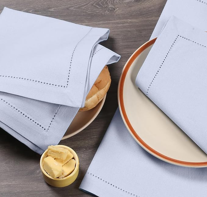 Bedding Craft Cotton Cloth Dinner Napkins Set of 12 – 18x18 Lavender Blue with Frayed Fringe – Machine Washable Fabric Napkins for Weddings, Baby Showers, Parties & Dining Tables