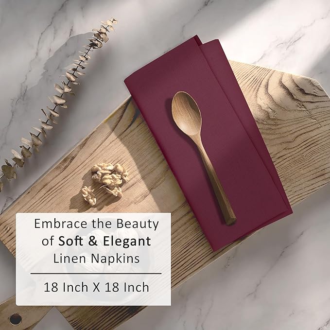 Ruvanti Linen Napkins Set of 6, 18x18 Cloth Napkins, Cotton Linen Blend Napkins Cloth Washable, Soft, Reusable Dinner Napkins for Wedding, Parties, Christmas, Thanksgiving, Everyday Use - Burgundy