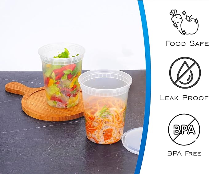 EDI [32 OZ, 40 Sets] Plastic Deli Food Storage Containers with Airtight Lids | Microwave-, Freezer-, Dishwasher-Safe | BPA Free | Heavy-Duty | Meal Prep | Leakproof | Recyclable