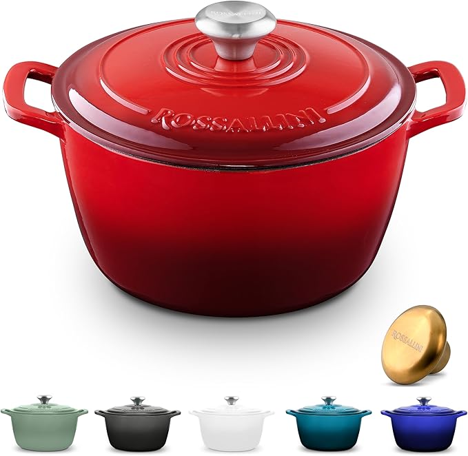 Signature Enameled Cast Iron Dutch Oven, Non-Stick Serving Pot with Tight Fitting Lid for Perfect Roasting, Baking, Sauteing, and Bread Making | 13.5Q (12.7L) - Red