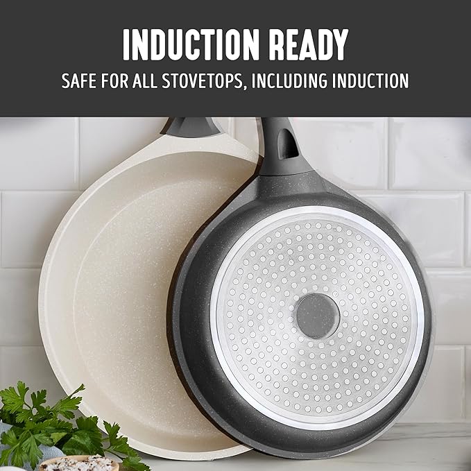 GreenLife 8 Piece Ceramic Nonstick Cookware Set, Induction Suitable Non Toxic PFAS-Free Pots & Pans, Dishwasher Safe, Cooking Set, Stock Pot, Saucepans & Frying Pans, Kitchen Cooking, Graphite