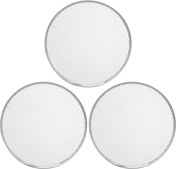3 Pcs Pizza Screen 12 inch, Aluminum Alloy Mesh Pizza Pan with Holes, Food-Grade Screen for Oven Home Kitchen BBQ Baking Seamless Nonstick Round Baking Tray for Oven