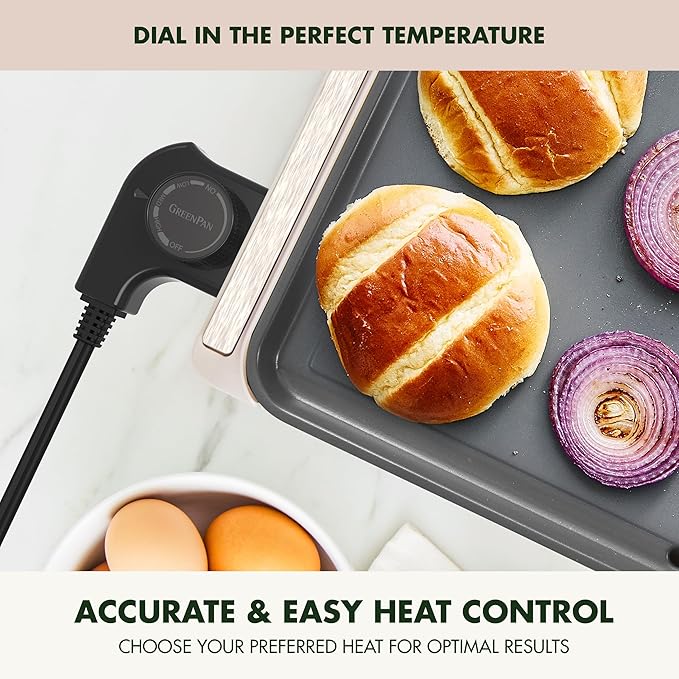 GreenPan Advanced 10.5”x 20” Electric Griddle with Warming Drawer, Healthy Ceramic Nonstick PFAS-Free Coating, Temperature Control, Easy and Versatile Countertop Meals, Dishwasher Safe, Clay