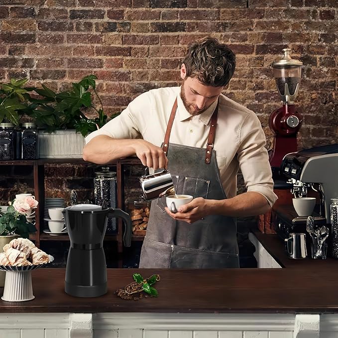 AOZBZ Coffee Pot Electric Espresso Coffe Maker, 300ml 6 Cups Stainless Steel Moka Pot with Overheat Protection and Detachable Base, Portable Italian Moka Maker, 450W, Black