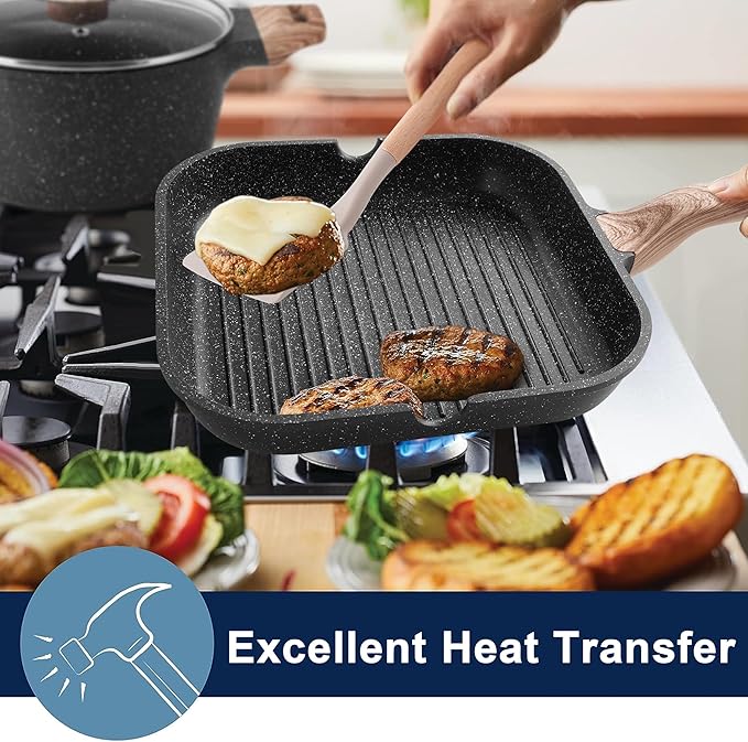 Caannasweis Pots and Pans Set, Nonstick Kitchen Cookware Sets, Granite Pot and Pan, Cooking Pans Pots Set (Classic Black, 20 Piece Cookware set)