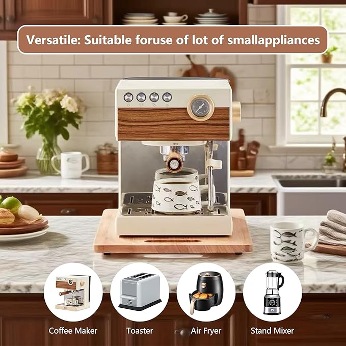 Appliance Slider Tray for Coffee Maker Kitchen Rolling Tray for Countertop Wood Coffee Slider Tray with Rubber Wheels Organization Accessories