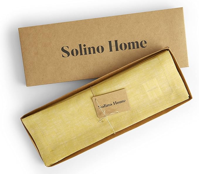 Solino Home Linen Placemats Set of 4-100% Pure Linen Chambray Lemon Yellow Cloth Placemats 14 x 19 Inch - Athena