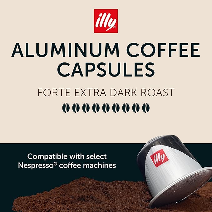 illy Aluminum Espresso Capsules - Compatible with Nespresso Machines - Forte Extra Bold Roast Coffee - Rich & Strong Flavor - Notes of Dark Chocolate - Single Serve Capsules - 10 Count (Pack of 10)