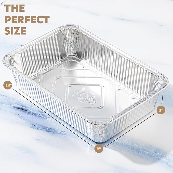PLASTICPRO 10 Pack Aluminum Pans 12.5'' x 9" Disposable Pans with Covers Heavy Duty 8 lb Foil Pans for Baking and Cooking