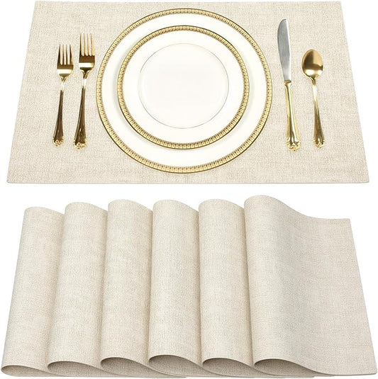 SUEH DESIGN Faux Leather Placemats Set of 6, Wipeable Place Mats Heat Resistant Table Mats Waterproof Dining Table Placemats for Indoor Outdoor Kitchen Dining Table