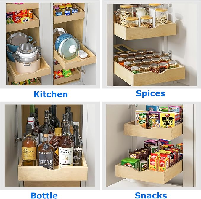 14" W x 22" D Pull Out Cabinet Organizer with Heavy Duty Slides, Kitchen Cabinet Roll Out Drawers, Pull-Out Home Organizers,Soft Close Pull Out Drawers for Cabinets