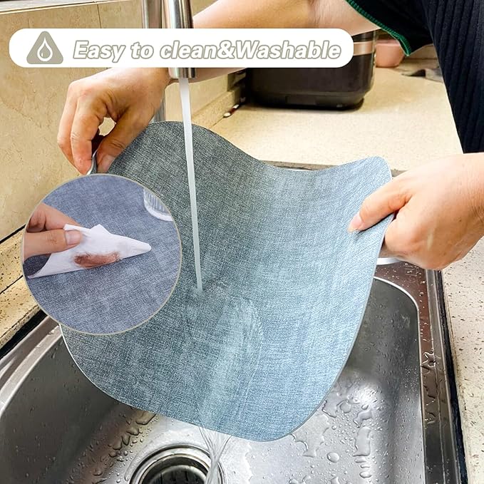 Leather Placemats Set of 6 Non Slip,Oval Blue Faux Leather Placemat Waterproof Reversible,Heat Resistant Wipeable Table Placemats for Dining Table,Modern Table Protectors