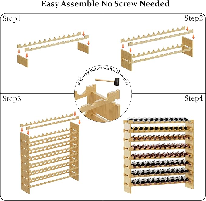 Bambloom Wine Rack Freestanding Floor, Wooden Stackable Bottle Storage Rack for Kitchen,Cellar. 96 Bottles Wine Holder Display Shelves for Champagne(Bamboo)