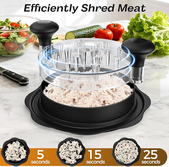 10'' Pro Chicken Shredder Tool Twist Large for Kitchen, BPA-Free Food-Safe Meat Grinder, Visible Chicken Breast Meat Shredder with Strong Anti-Slip Bottom & Ergonomic Handle, Black