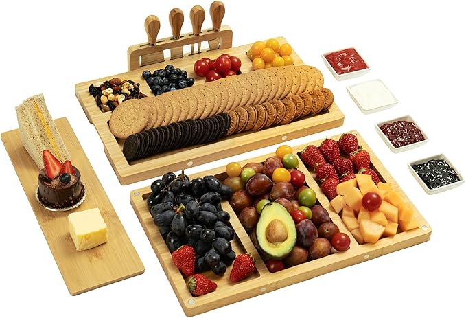 Charcuterie Board Set - Bamboo Cheese Board & Serving Tray with Stainless Steel Knives and Bowls, Housewarming Gifts New Home, Gift for Wedding Couple, Bridal Shower (NLB, 01)