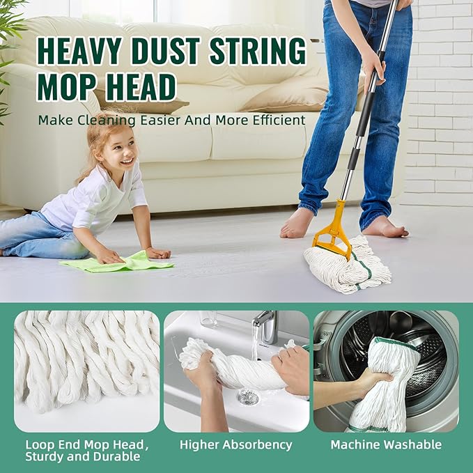 20oz mop Head Replacement, 3 Pack Heavy Duty Industrial Cotton Looped End String Cleaning Mop Head Refills,Used for Home,Garage,Office and Kitchen,White mop Head Replacement