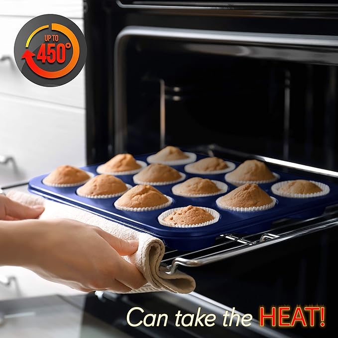 NutriChef 6-Piece Nonstick Baking Pans - Carbon Steel Non toxic Bakeware set with Cookie Sheets, Muffin, Loaf, Round & Square Pan - Restaurant Quality Baking Tray, Easy Clean, Dishwasher & Oven Safe