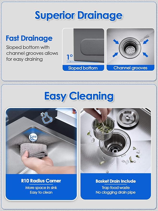 ROVOGO 17"x19"x8" Kitchen Bar Sink 304 Stainless Steel, Drop-In Single Bowl with Anti-Scratch Honeycomb Surface, 1 Faucet Hole, Top Mount Wet Bar Sink, Brushed Finish