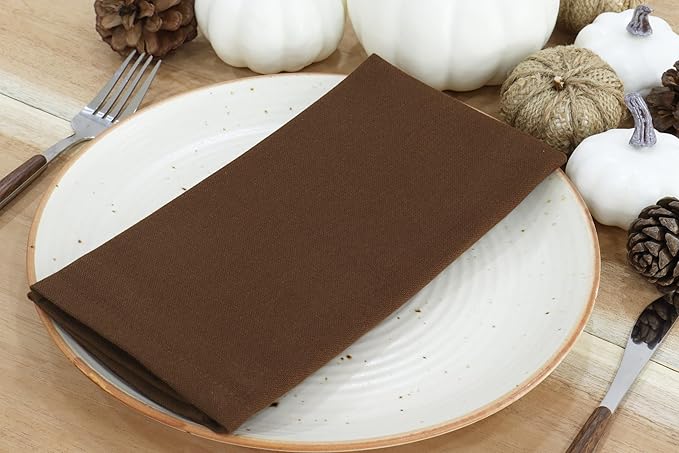 PurpleEssences Set of 12 Cloth Dinner Napkins 100% Cotton 18x18 Inch - Soft Durable Washable - Ideal for Farmhouse Party Fall Thanksgiving - Perfect Everyday Use Table Linen - Nut Brown