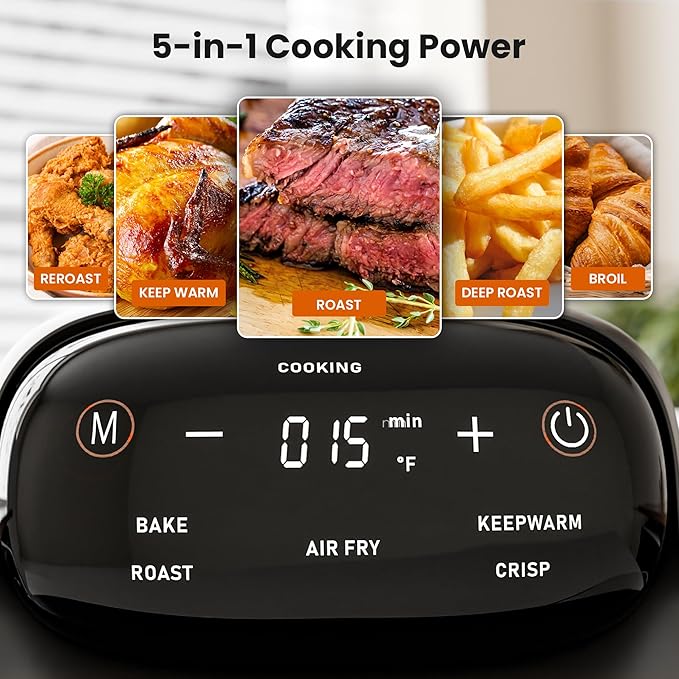 Kismile Upgraded 5-in-1 Glass Air Fryer, Portable Airfry with Dual Glass Bowl Design(4.7 QT & 2.6QT), Adjustable Temp &Time, Freezer & Dishwasher Safe, Bake, Roast, Air Fryer, Keep Warm, Crisp
