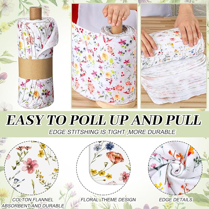 90 Pack Reusable Cleaning Cloths Washable Cotton Kitchen Dish Towels for Home Christmas Party Supplies Bulk, 9.84x11.81in (Wildflowers)