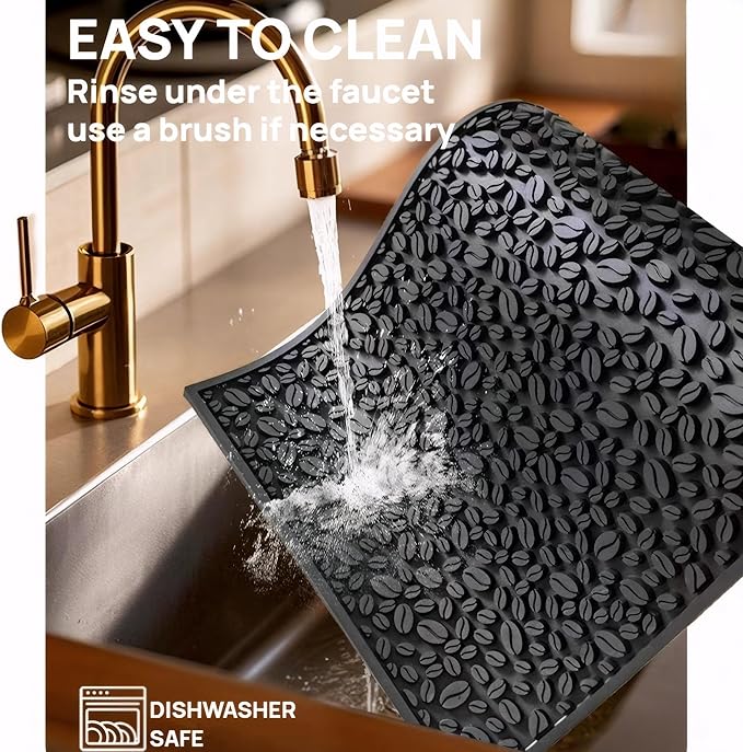 Coffee Bar Mats for Countertop, Bar Decor Accessories, Coffee Machine Tray for Countertop, Non-slip Dish Drying Mat, Rubber Barista Tools Pad, Espresso Organizer (Black, 18"x12")