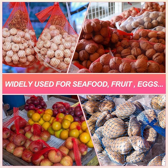 uxcell 100PCS Reusable Mesh Produce Bags, 13.8 Inches Egg Hatching Bags Washable Breathable Fruit Net Stretchable Mesh Netting Storage for Seafood Vegetable Onion Grocery Shopping, White