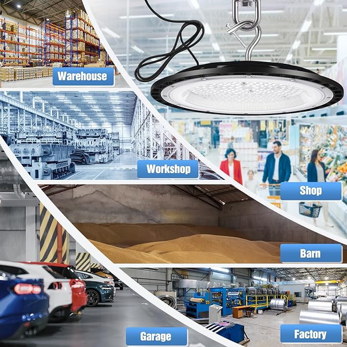 300W UFO Led High Bay Light,120VAC,5000K Daylight Commercial Shop Bay Lighting Fixture,45000LM,[1300W MH/HPS Equiv.] US Plug Area Lighting for Warehouse/Barn/Gym/Factory/Workshop