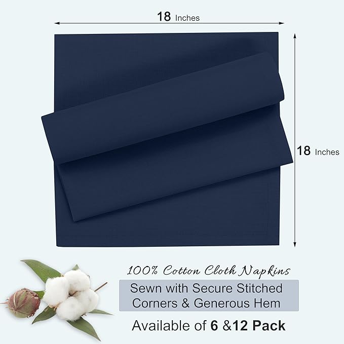 Ruvanti Cloth Napkins Set of 12, 18x18 Inches, 100% Cotton, Washable, Soft & Absorbent, Perfect for Wedding, Christmas, ‎Thanksgiving Dinners - Pageant Blue