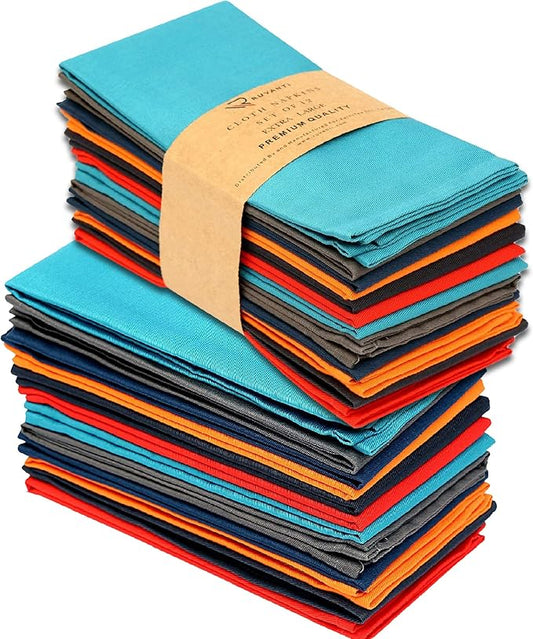 Ruvanti Cloth Napkins Set of 24, 18x18 Inch Napkins Cloth Washable, Soft, Durable, Absorbent, Cotton Blend. Table Dinner Napkins Cloth for Christmas Parties, Restaurant, Weddings, Dinner - Multi Color