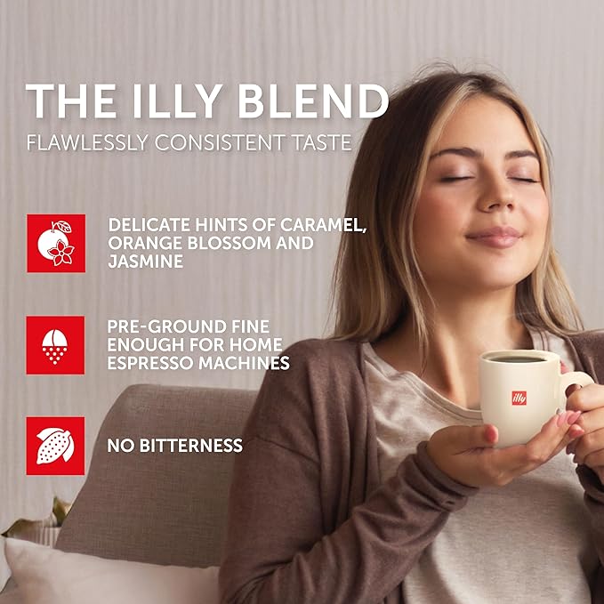 Illy Ground Espresso Coffee, Classico Medium Roast - Mild & Balanced - 100% Arabica - Pre-Ground for Espresso - Pressurized Packaging Sealed for Freshness -8.8oz (Pack of 6)