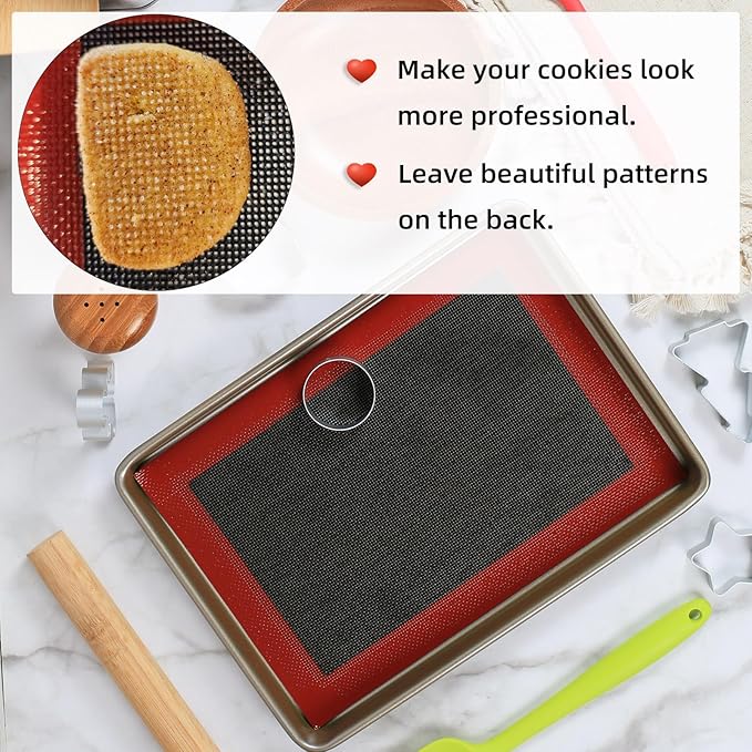 Perforated Silicone Baking Mats for Quarter Sheet, 2 Pcs Non-Stick Eclair Baking Mats for 9x13 Cookie Sheet, Reusable Baking Sheet Liners Compatible with Nordic Ware Naturals Quarter Sheet