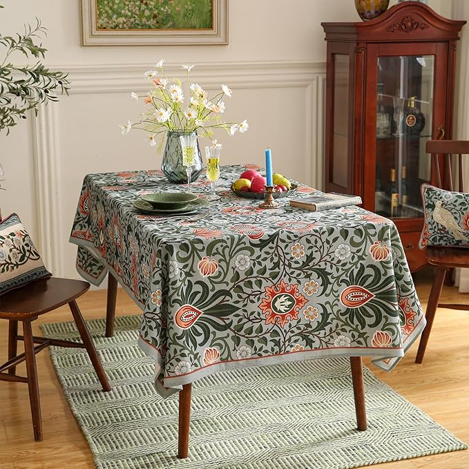 French Tablecloth for Rectangle Tables,Linen Table Cloth with Colorful Flowers Pattern,Heavy Durable Table Cover for Dining Thanksgiving Kitchen Decor Party Banquet Christmas,63"*94"