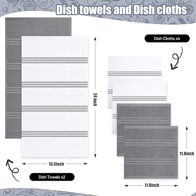 Dish Towels and Dishcloths with Oven Mitts Sets- 100% Cotton Tea Towels for Kitchen- 500 F Heat Resistant Oven Mittens 7.5"x12", Durable Dish Cloths 11.8"x11.8", Absorbent Dish Towels 13.5"x24"