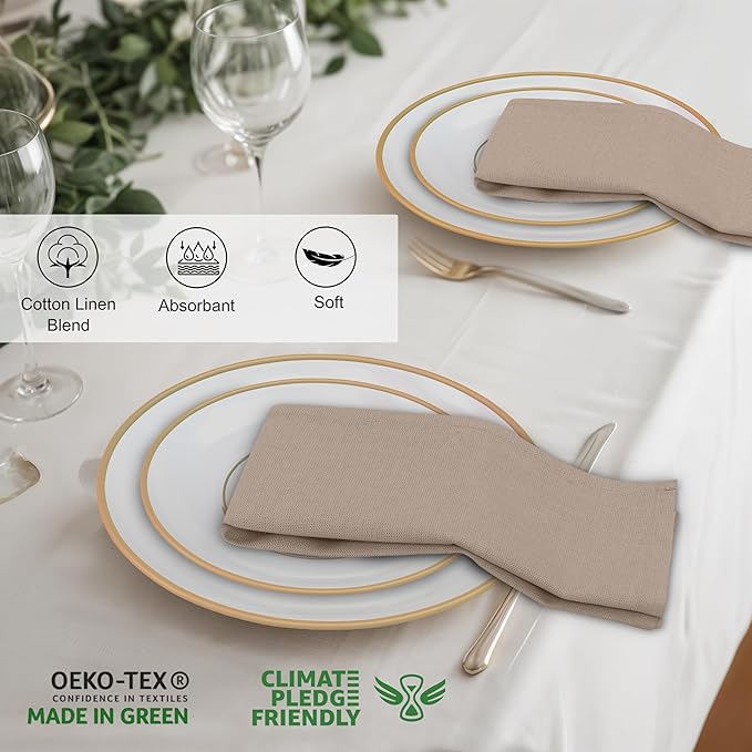 Ruvanti Linen Napkins Set of 6, 18x18 Cloth Napkins, Cotton Linen Blend Napkins Cloth Washable, Soft, Reusable Dinner Napkins for Wedding, Parties, Christmas, Thanksgiving, Everyday Use- Light Taupe