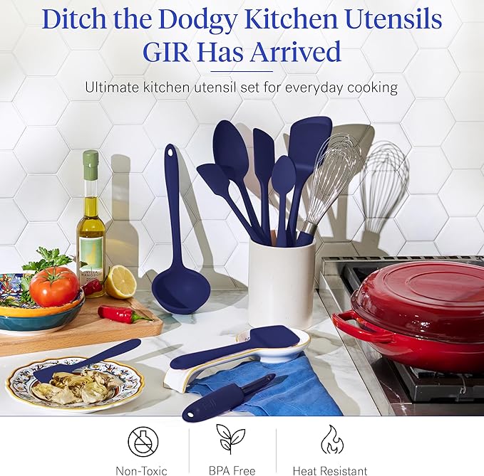 GIR: Get It Right 10-Piece Silicone Ultimate Kitchen Utensil Set – Spatulas, Ladle, Flip, Spoons, Whisk, Peeler & Spoonula – Nonstick, Non-Toxic, Heat-Resistant – Navy